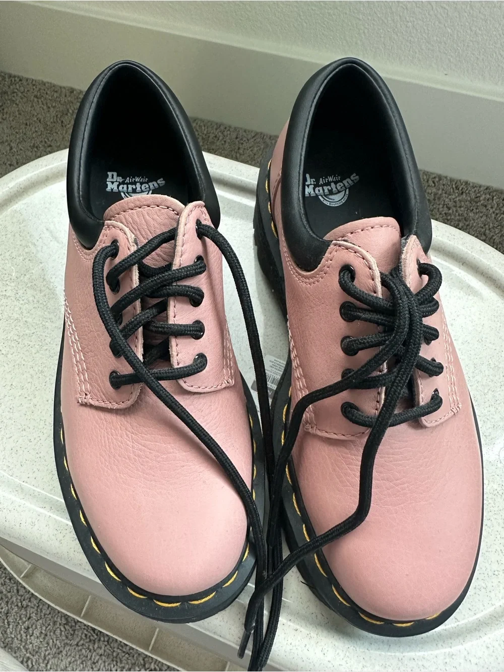 Dr. Martens Pink Lace-Up Platform Boots with Black Trim